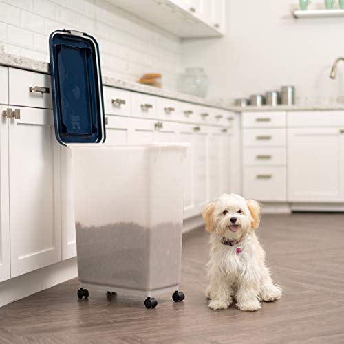 Product Image 2: IRIS USA 47Qt./35Lbs. WeatherPro Airtight Pet Food Storage Container with Attachable Casters, For Dog Cat Bird and Other Pet Food Storage Bin, Keep Pests Out, Easy Mobility, BPA Free, Navy/Pearl