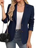 ELLEVEN Women's Business Casual Blazer Office Suit Jacket Navy Blue Large