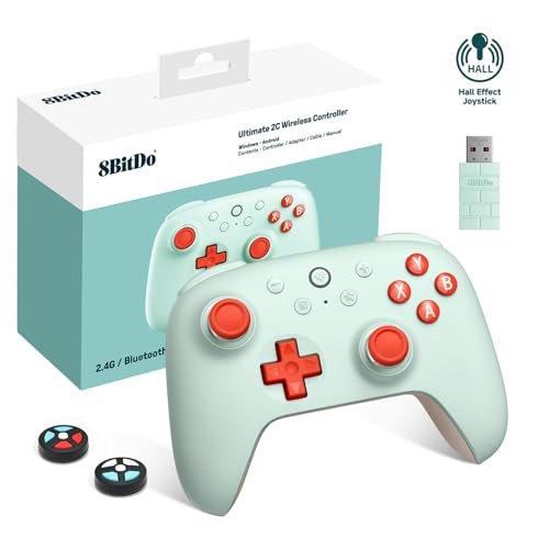 8Bitdo Ultimate 2C Mando Inalámbrico para PC con Windows y Android, Frecuencia Sondeo 1000 Hz, Joysticks Efecto Hall y Gatillos Hall, Parachoques L4/R4 Reasignables, Función Turbo (Verde Claro)