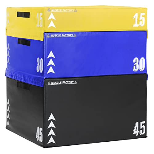 MUSCLE FACTORY ジョイント式 プライオボックス ソフト ジャンプボックス プライオメトリクス ボックス ステップ台 エクササイズ 体幹 トレーニング セット 70*80*(15+30+45)cm (ミックスB)