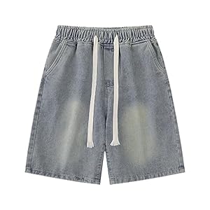 Women Trendy Distressed Light Blue Print Elastic Waist Tie High Waist Straight Leg Denim Shorts 9 41bfojpvo0l. sl500 . ss300