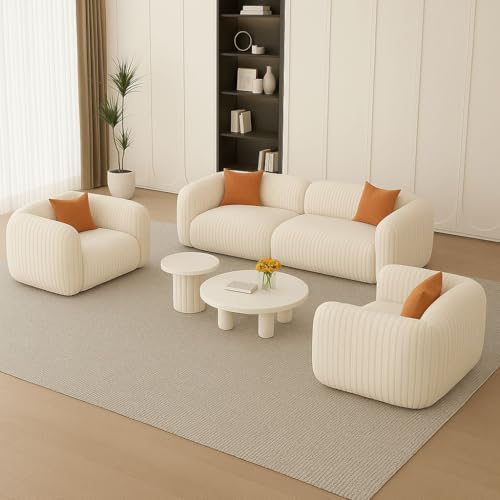 Image of LEGACY OF COMFORT Aurora 5 Seater Sofa Set (3+1+1) - Elegant Velvet Sofa for Modern Living Rooms (Ivory)