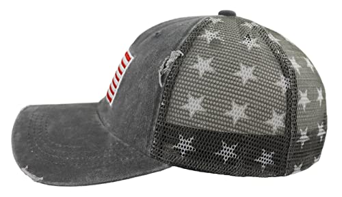 Image of American Flag Trucker Hat for Men Women, Adjustable Vintage Embroidery Washed Distressed USA Baseball Cap