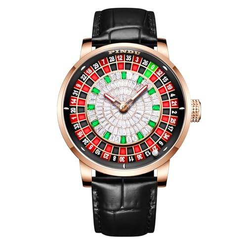 1.8 Inches Roulette Wheel Automatic Watches for Men, NH35A Movement Design Shake and Rotate Automatically 50M Waterproof Mens Unique American Style Roulette, Mechanical Watch for Game Night (6616-Diamond)
