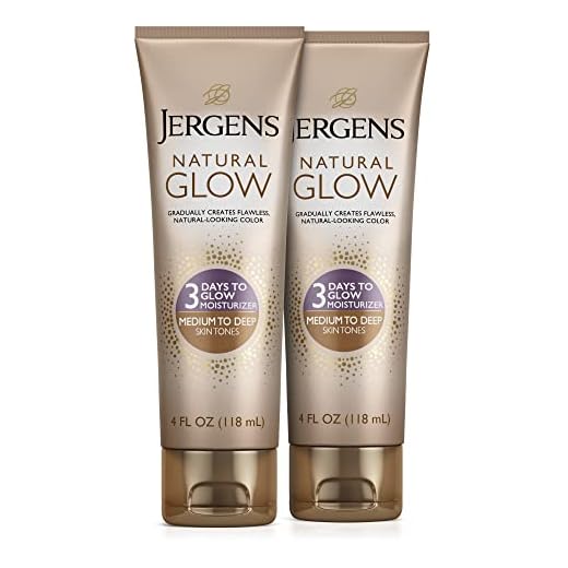 Jergens Natural Glow 3-Day Self Tanner Body Lotion, Sunless Tanning Moisturizer for Medium to Deep Skin Tone, for Streak-free Color, 4 Fl Oz (Pack of 2)