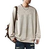 [W Wonyo] 長袖Tシャツ メンズ スウェード ロングtシャツ 大きいサイズ ロンT 丸首 プルオーバー 長袖 カットソー 無地 トップス 人気 中厚 スエード トレーナー おしゃれ クルーネック ティーシャツ カジュアル スウェット キレイめ レトロ 秋服 秋冬春 ivory XL