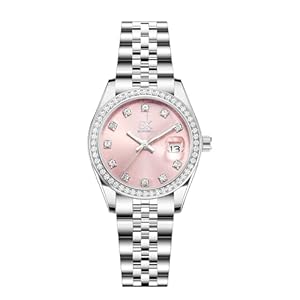SHENGKE Women’s Crystal akzentuiert mit soliden Legierung Stahlband Uhr Elegantes Kleid Quarz Kalender Uhren für Frauen