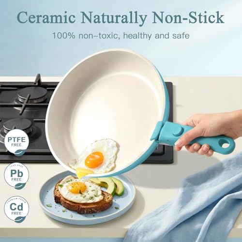 Image of GIPP 5pcs Pots and Pans Set Non Stick, Nonstick Cookware Set Detachable Handle, Ceramic Pots for Cooking Non Stick with Removable Handle, RV Cookware Set for All Stoves, Light Blue Gradient