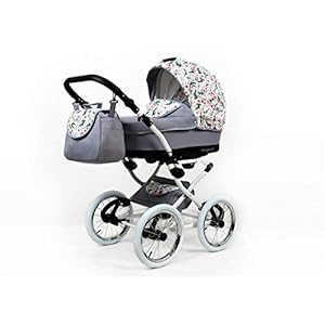 Lux4Kids Retro Kinderwagen 3 in 1 Komplettset mit Autositz Buggy Megaset Marget Wild Flowers 2in1 ohne Autositz