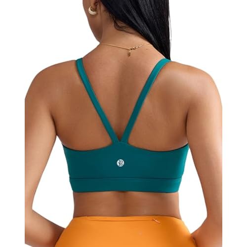 RUNNING GIRL Light Impact Sports Bras for Women, Molded Cup Thin Strappy Sports Bra with Sewn in Pads Teal X-Large