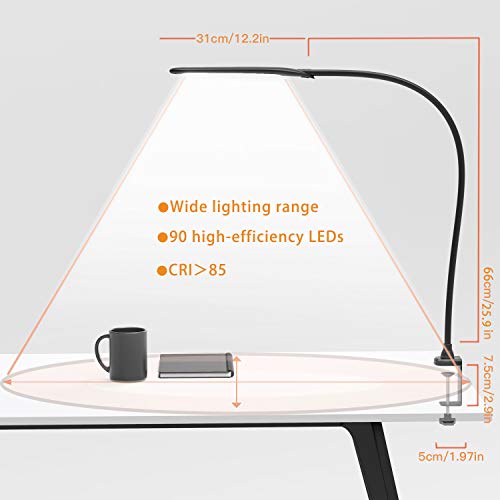 YOUKOYI Lampe de Bureau LED 9W Lampe de Table Architecte Flexible avec Pince 3 Modes de Couleur et Gradation en Continu Lampe de Travail Lampe de Lecture de Protection des Yeux, Noir - Image 5
