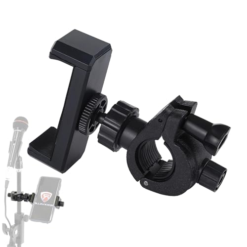 Phone Holder for Mic Stand, 360° Rotation Phone Holder for Microphone Webcam Stand Camera Flash Light Clamp For Live Streaming, Shooting Videos, Traveling, Works With Most Cell Phones