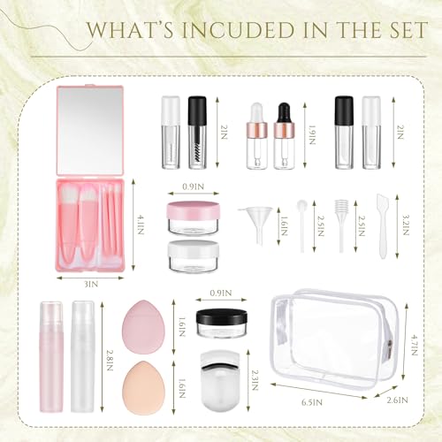 Maxdot 20 Pack Travel Makeup Containers Set Mini Makeup Brush Empty Bottles Kit with Finger Puff Spatulas Leak Proof Refillable Cosmetic Accessories for Liquid Toiletries Skincare Shampoo Mascara2
