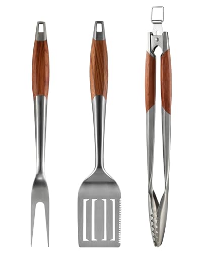 Stainless Steel BBQ Tool Set with Rosewood Handles