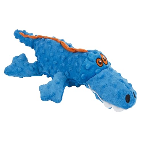 goDog Gators Squeaky Plush Dog Toy, Chew Guard Technology - Blue, Large