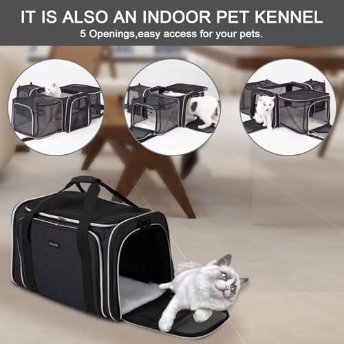 BAGLHER Cat Carrier Bag, Airline Approved Pet Carrier Soft Side Pet Travel 5 Sides Open Doors 3 Sides Expandable Foldable Dog Carrier with Fleece Pad - Image 8