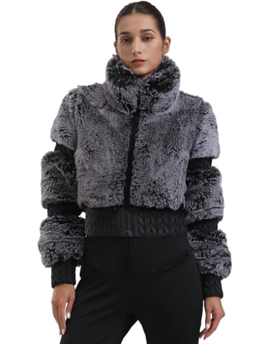 GSOU SNOW Women Ski Jacket Faux Fur Snowboard Coat Snow Cropped Jacket Winter Outdoor Warm
