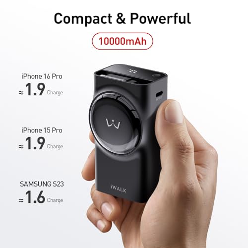 Image of iWALK Portable Charger, 10,000mAh 30W Max Compact Power Bank, Travel Essential Phone Battery Pack with 2.3 ft Retractable Cable for iPhone 17 /16 Series, iPad, Galaxy, Pixel, and More