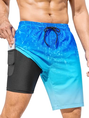 SILKWORLD Mens Swim Trunks with Compression Liner Quick-Dry 9
