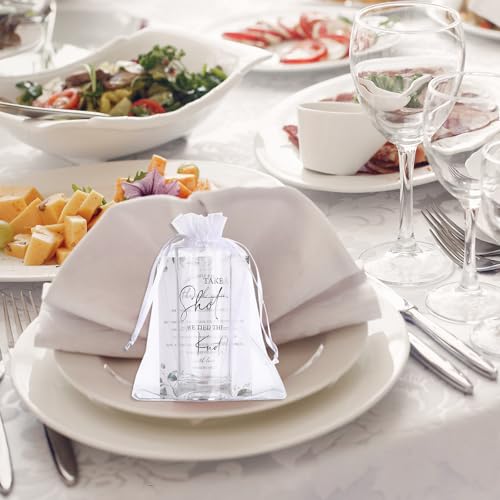 Sliner 100 Set Wedding Favors for Guests Bulk 2oz Acrylic Take a Shot We Tied the Knot Shot Glasses with Thank You Cards Organza Bags for Guest Souvenirs Wedding Gifts Newlyweds Bridal Shower Party