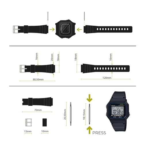 OcioDual Uhrenband Kompatibel mit Casio F91W F-91W Schwarz Harz Metallschnalle mit 2 Pins Uhrenarmbänder Uhrenarmband