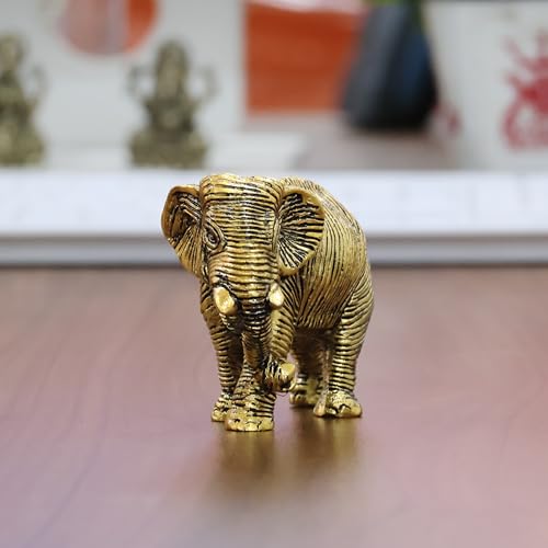 Image of KridayKraft African Elephants Animal Decorative Showpiece Figurine Metal Handcrafed Gold Toned Antique Finish, Home Decor