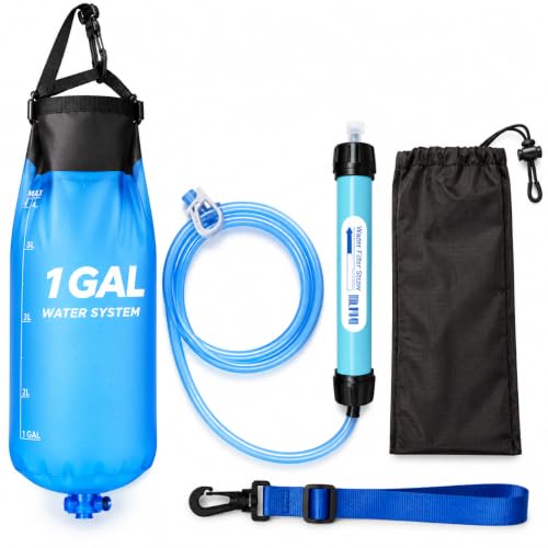 Camping Water Filter 1 Gallon Gravity Fed Water Filter System with Straw