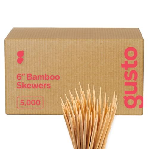 GUSTO 6 Inch Bamboo Skewers [5,000 Count] Wooden Shish Kabob, Smores Stick
