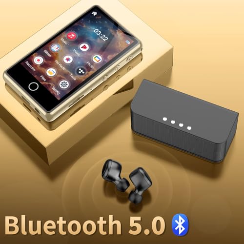 Image of MP3 Player with Bluetooth, 80GB Digital Music Player Portable MP3 & MP4 Players with Speaker, FM Radio, Voice Recorder, Shuffle Repeat, Up to 256GB, Golden