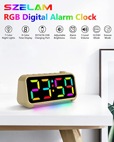 Szelam Alarm Clock For Heavy Sleepers Adults,Led Rgb Digital Clocks With Dynamic Night Light,Usb Charger Port,5 Levels Volume,6.4 Inch Small Desk Clock For Home Office Bedroom Decor - Gold #TOP1