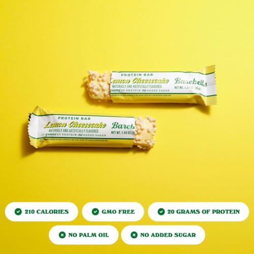 Image of Barebells Protein Bars Lemon Cheesecake - Pack of 12, 20g High Protein Treats - Chocolate Nutrition Bar with 1g Total Sugars - On-The-Go Breakfast or Post-Workout Snack (Pack of 2)