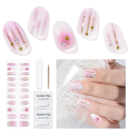 Adhesivo de uñas de gel - un paquete de 22 pegatinas de esmalte de uñas, hojas de uñas de gel, pegatinas de arte de uñas, tiras de esmalte de uñas