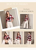 Dokotoo Womens Spring Fall Casual Ladies Basic Cotton Cuffed 3/4 Long Sleeve Plaid Print V Neck Tunic Blouses and Tops Shirts for Women 2025 for Work Fashion Red — image 4