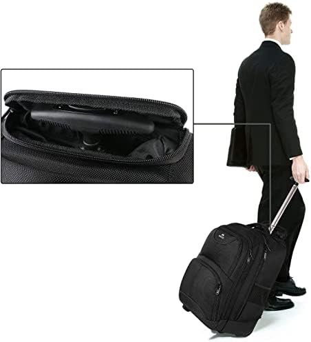 Wheeled Backpack, Water Resistant Wheeled Laptop Rucksack Business Trolley Bag for Men Women, Carbon Black