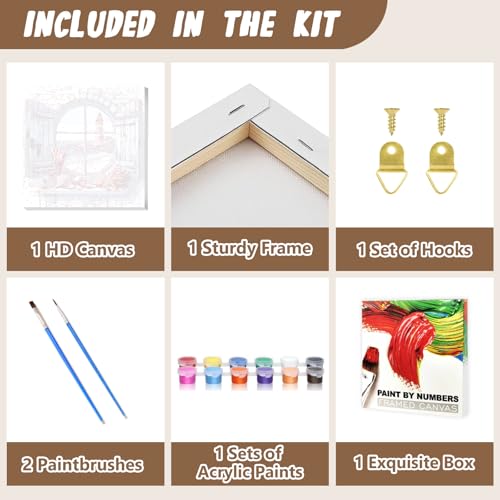 XTCIXAL Framed Paint by Numbers Kit for Adults Beginner & Kids Ages 8-12, Beach Paint by Numbers for Adults, Acrylic Painting by Number Kits for Home Wall Decor - 10x10 Inch, Includes Easel — view 5