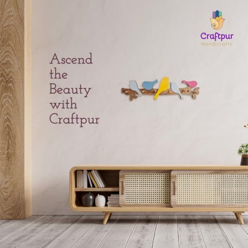 Image of Stylish Wooden Key Holder for Wall | Cute Key Holder for Home Decor | Key Holder Stand with 5 Hooks | Wall Mounted Key Hanger (5 Birds H)