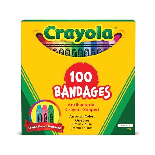 Crayola Shaped Kids Bandages, 100 CT | Great for Birthdays, Party Supplies, Stickers, Stocking Stuffer or White Elephant Gift | Adhesive Bandages for Minor Cuts, Scrapes, & Burns