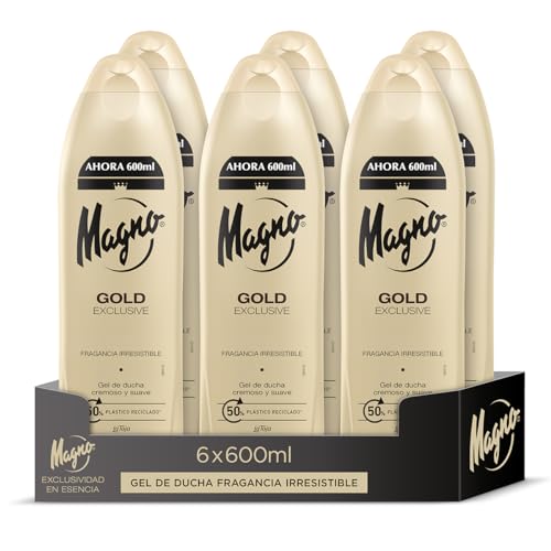 Magno - Gel doccia Gold - Confezione da 6 x 600 ml (3600 ml) - Fragranza seducente - Offre cremosità e morbidezza Magno - Gel doccia Gold - Confezione da 6 x 600 ml (3600 ml) - Fragranza seducente - Offre cremosità e morbidezza
