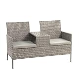Ribelli Polyrattan Gartensitzbank mit Tisch 2-Sitzer grau Rattan Lounge