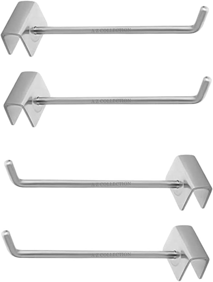 A Z Collection Stainless Steel Square Shape Display Hooks Hanger for Showroom/Mobile Shop/Wall Mount/Clothes Hanging Accessories, Silver (8 inch, 4)