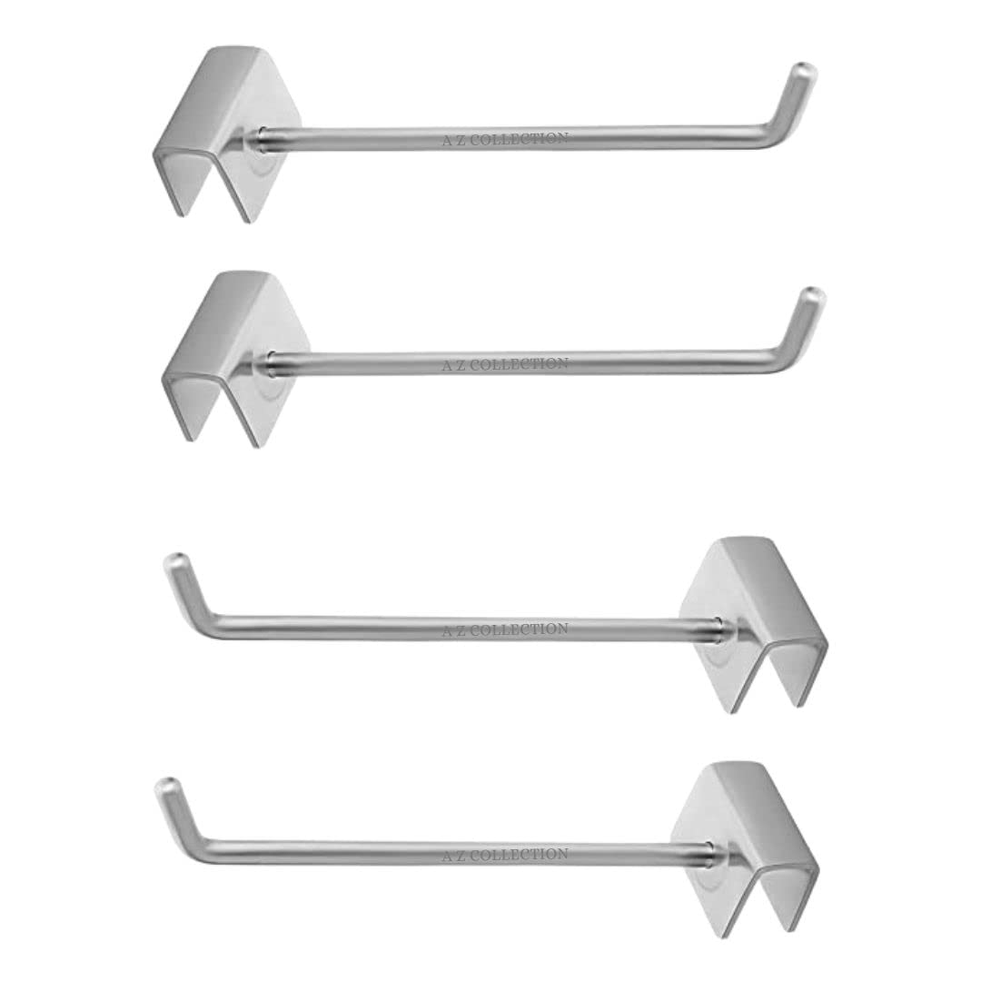 A Z Collection Stainless Steel Square Shape Display Hooks Hanger for Showroom/Mobile Shop/Wall Mount/Clothes Hanging Accessories, Silver (8 inch, 4)