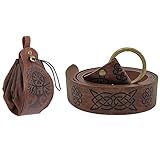 Thajaling 2 Pcs Vikingo Cinturón Medieval de cuero de imitación Bolsa de Cinturón,Retro Caballero Cinturón Set,Renacimiento Dados Drawstring Bolsa,Renacimiento LARP Accesorios (Marrón-2)