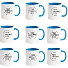 Bulk Custom Logo Mugs 11oz Personalized Promotional Coffee Cups with Company Logo, Text and Branding, Double-Sided Print Wholesale Set of 10, 20, 50 or 100 Ideal for Office Gifts 20, Blue