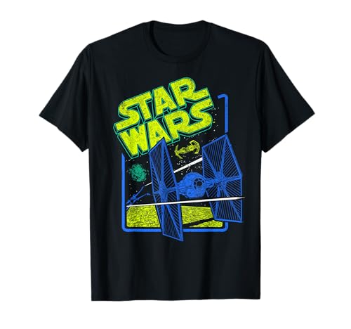 T-shirt Star Wars Tie Fighter vintage fluorescent en coton noir col rond