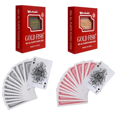 Tichinis Lote de 2 Barajas de Cartas Poker Profesional Inglesas – 54 Cartas por Baraja x 2 – Plástico Impermeable con Caja de Almacenamiento.