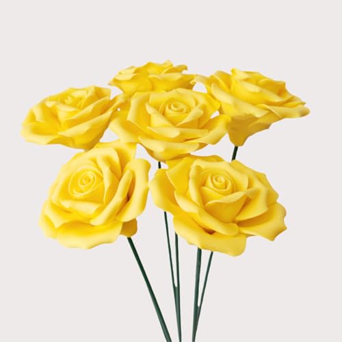 wybdtic 6 pcs Handmade Ceramic Roses,Featuring Vibrant Colors and Intricate Petal Details Floral Decorations Wedding Decoration Christmas Decor Gift Providing Long-Lasting Beauty (Yellow)