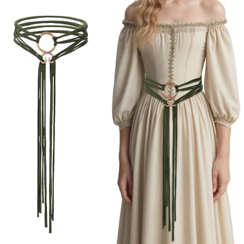 Abeillo Ceinture longue en corde médiévale Viking Troll Cross Belt Women Ren Faire Ceintures de sorcière Accessoires médiévaux pour femme, Vert, taille unique