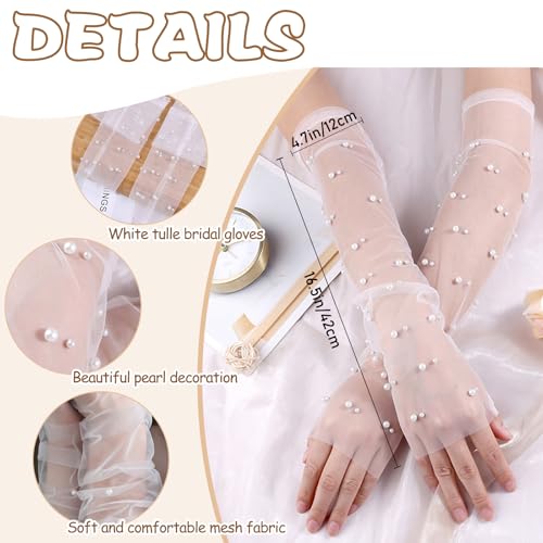 White Short Lace Gloves - Sheer Mesh Floral Lace Tulle Wedding & Tea Party Gloves for Women4