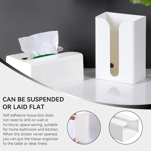 Tissue-Box-Abdeckung, selbstklebend, an der Wand montiert, Kosmetiktuch-Box, Serviettenhalter, Spender Papier Servietten Organizer für Tisch, nach Oben oder unten, unbedeckte Seite(Weiß)