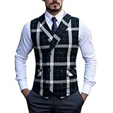 Generisch Herren Weste Anzug,Anzugjacke Vielen Tasche Taschen Anzugweste Karo Druck Blazerweste Classic Ärmellose Sweatjacke Freizeit Slim Fit Arbeitjacke Business Geschäftsräume Sportsakko